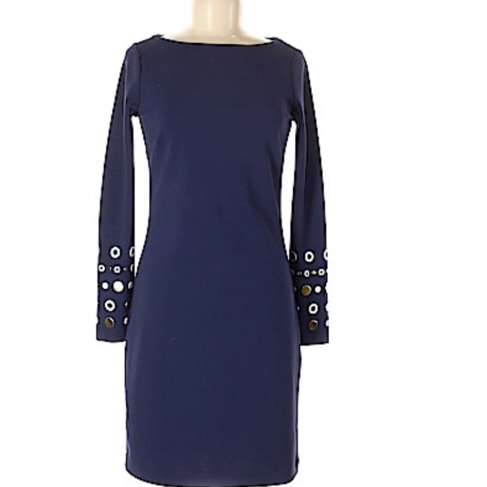Michael Kors Navy Long Sleeve Dress with Grommet Details
